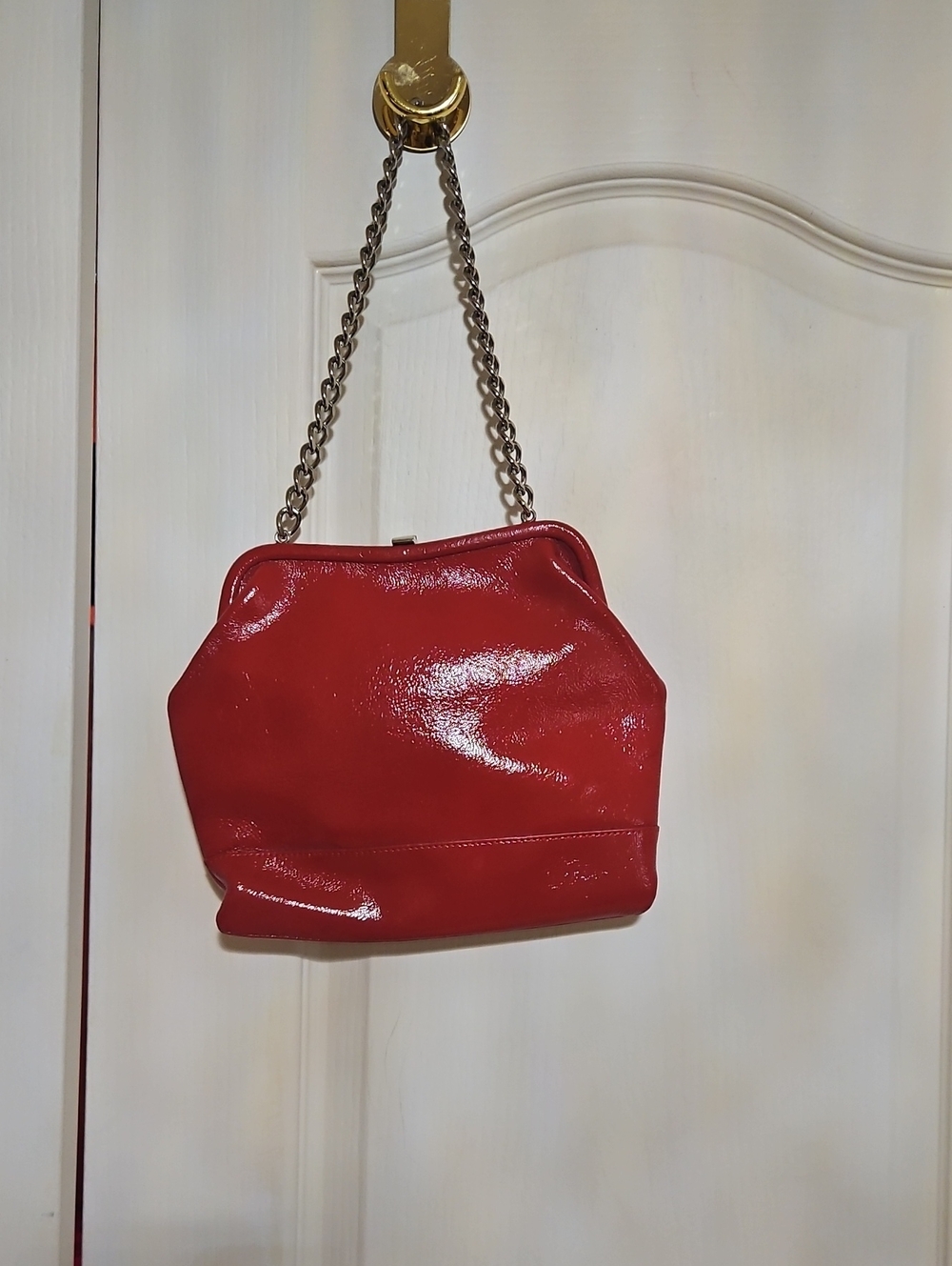 Red Patent Shoulder Bag with Chain Strap